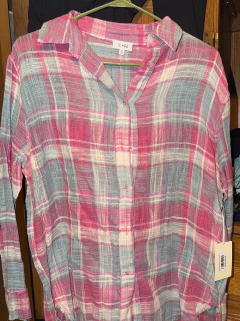 la vie en rose women’s Pink Plaid Button-Up Shirt